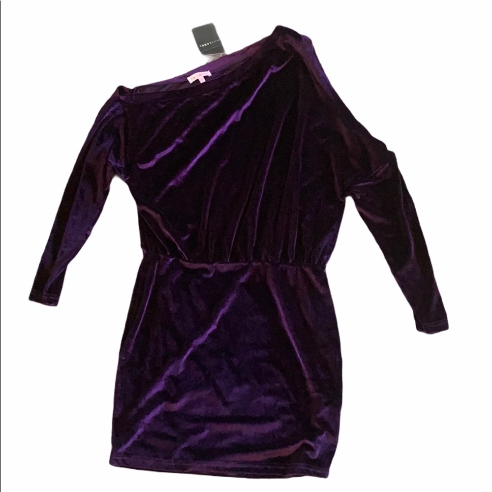 NWT JLUXLABEL Purple Velvet One Shoulder Mini Dres